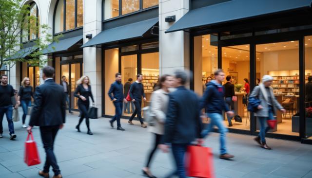 A busy high street scene.